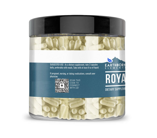 Close-up of Earthborn Elements Royal Jelly 200 Capsules bottle and label