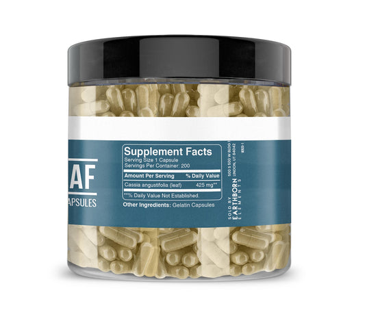 Senna leaf extract capsules close-up