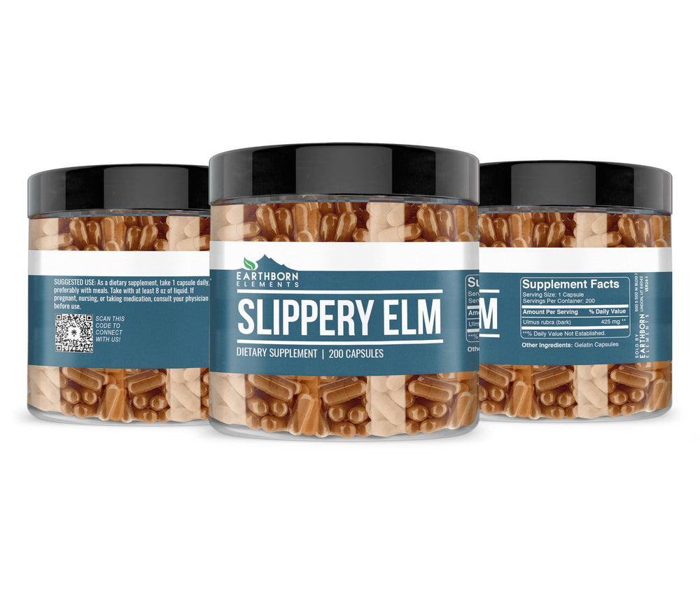 Earthborn Elements Slippery Elm 200 Capsules bottle side view