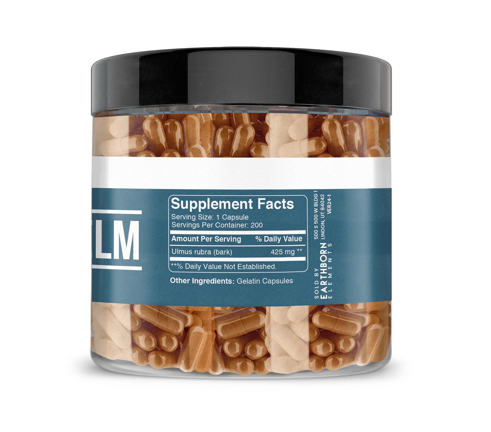 Earthborn Elements Slippery Elm 200 Capsules packaging, USA encapsulated