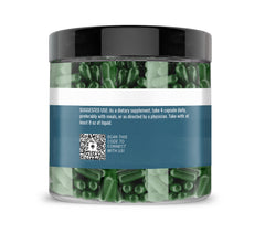 Spirulina capsules and packaging scene