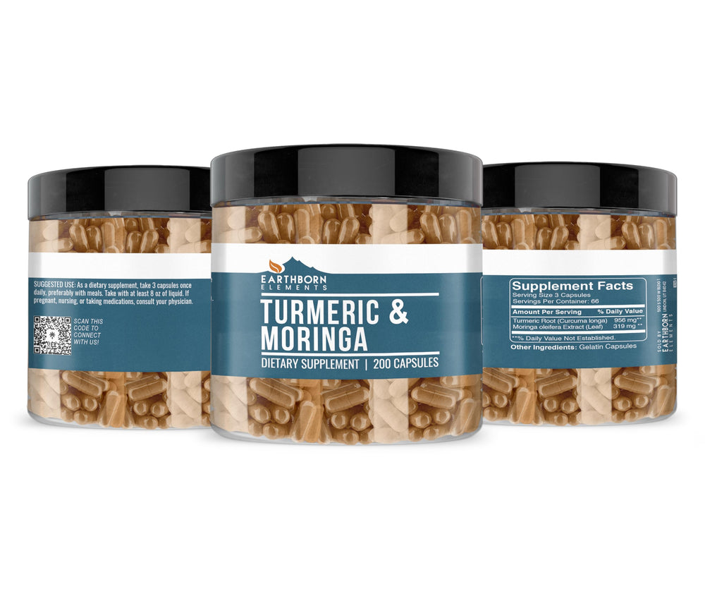 Earthborn Elements Turmeric & Moringa 200 Capsules - capsules encapsulated in USA