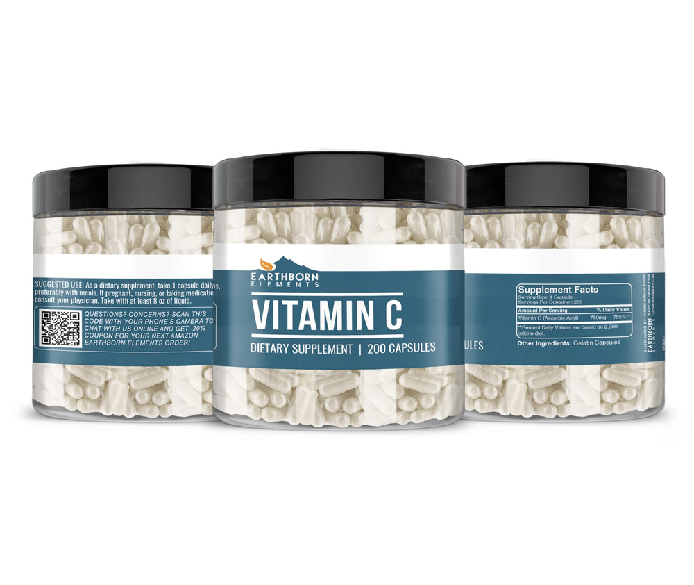 Encapsulated Vitamin C 200 capsules by Earthborn Elements