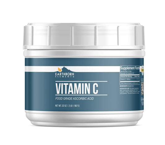 Earthborn Elements Vitamin C powder in a resealable 2 lb tub