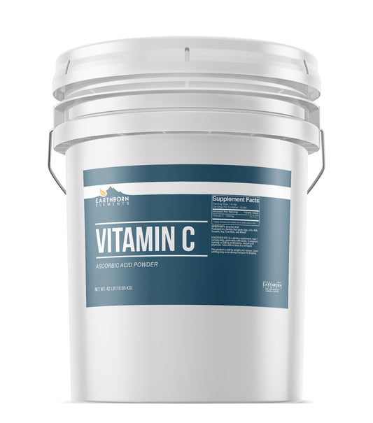 Earthborn Elements Vitamin C powder in a resealable 5-gallon bucket