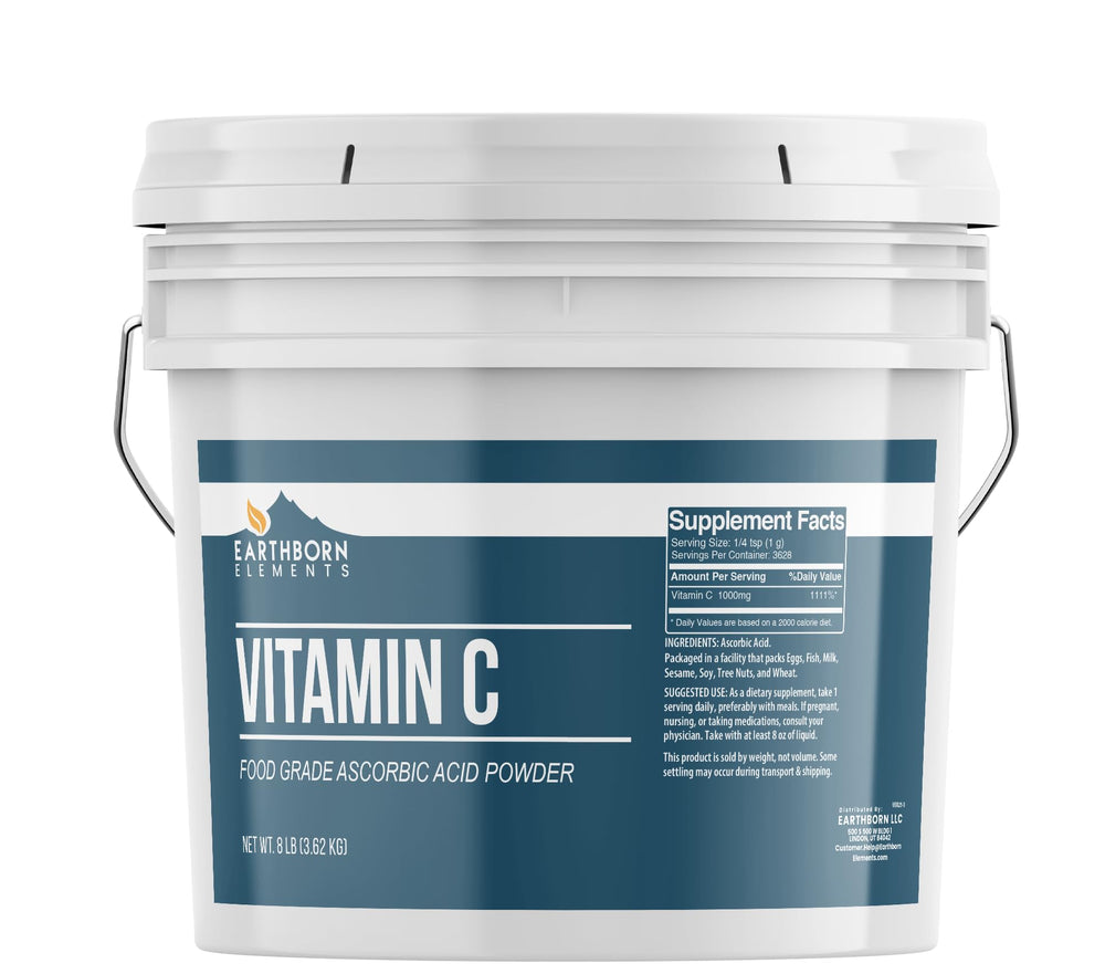 Earthborn Elements Vitamin C powder in a resealable bucket for easy DIY skincare.