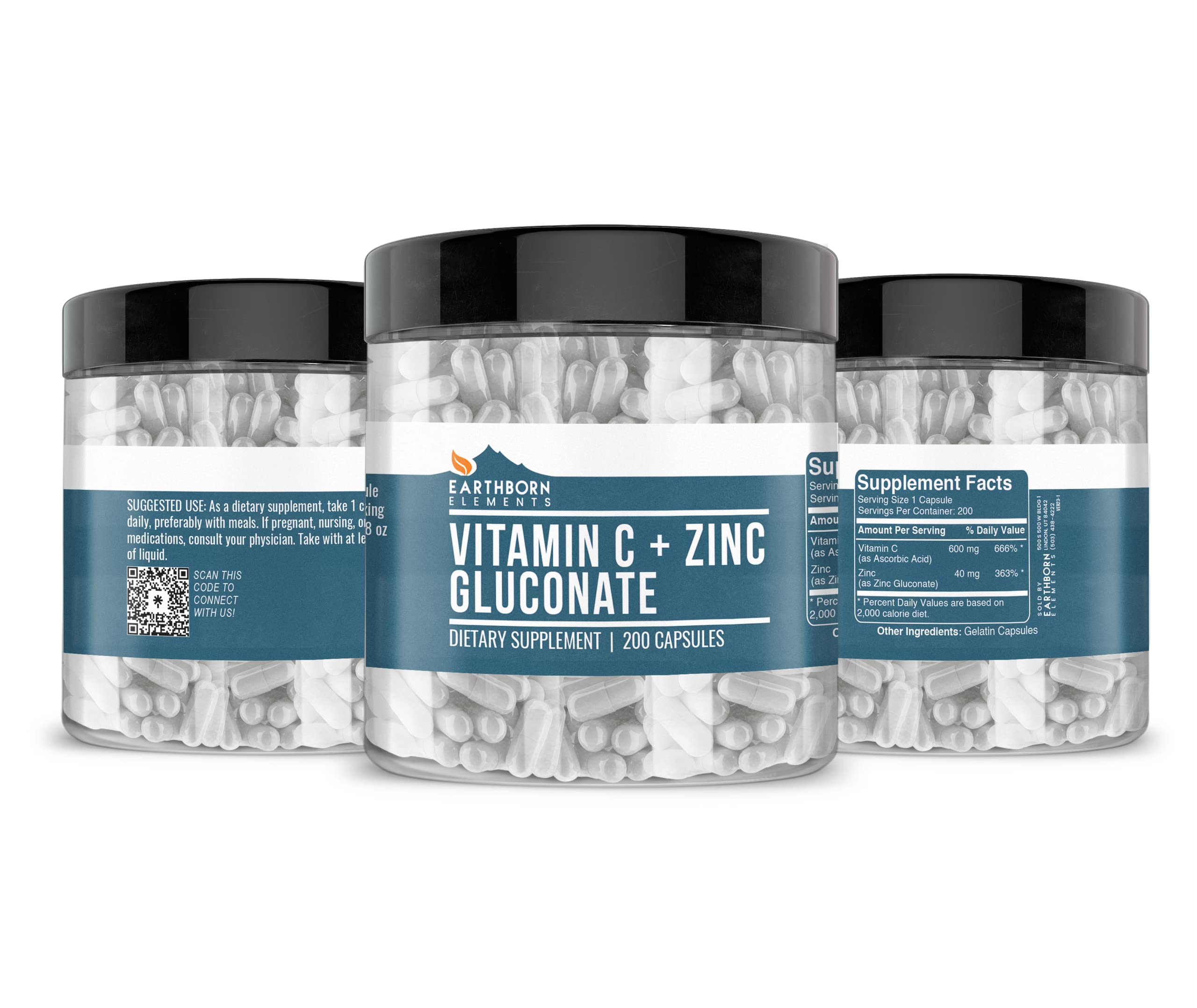 Packaging of Earthborn Elements Vitamin C + Zinc Gluconate capsules