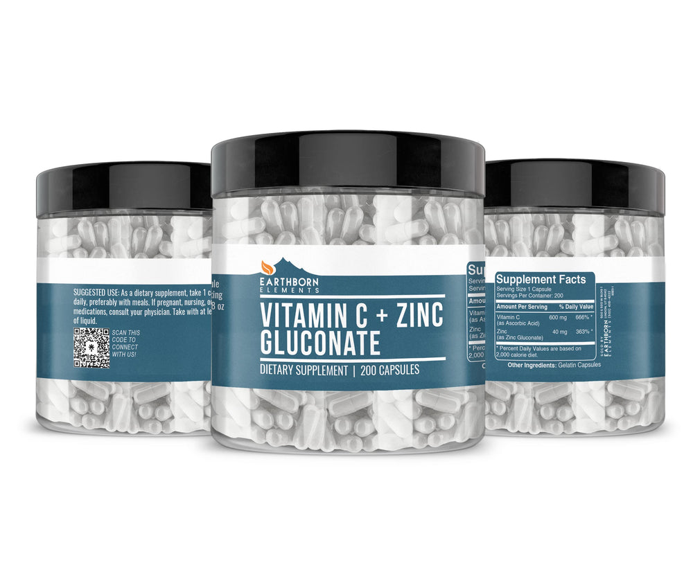 Packaging of Earthborn Elements Vitamin C + Zinc Gluconate capsules