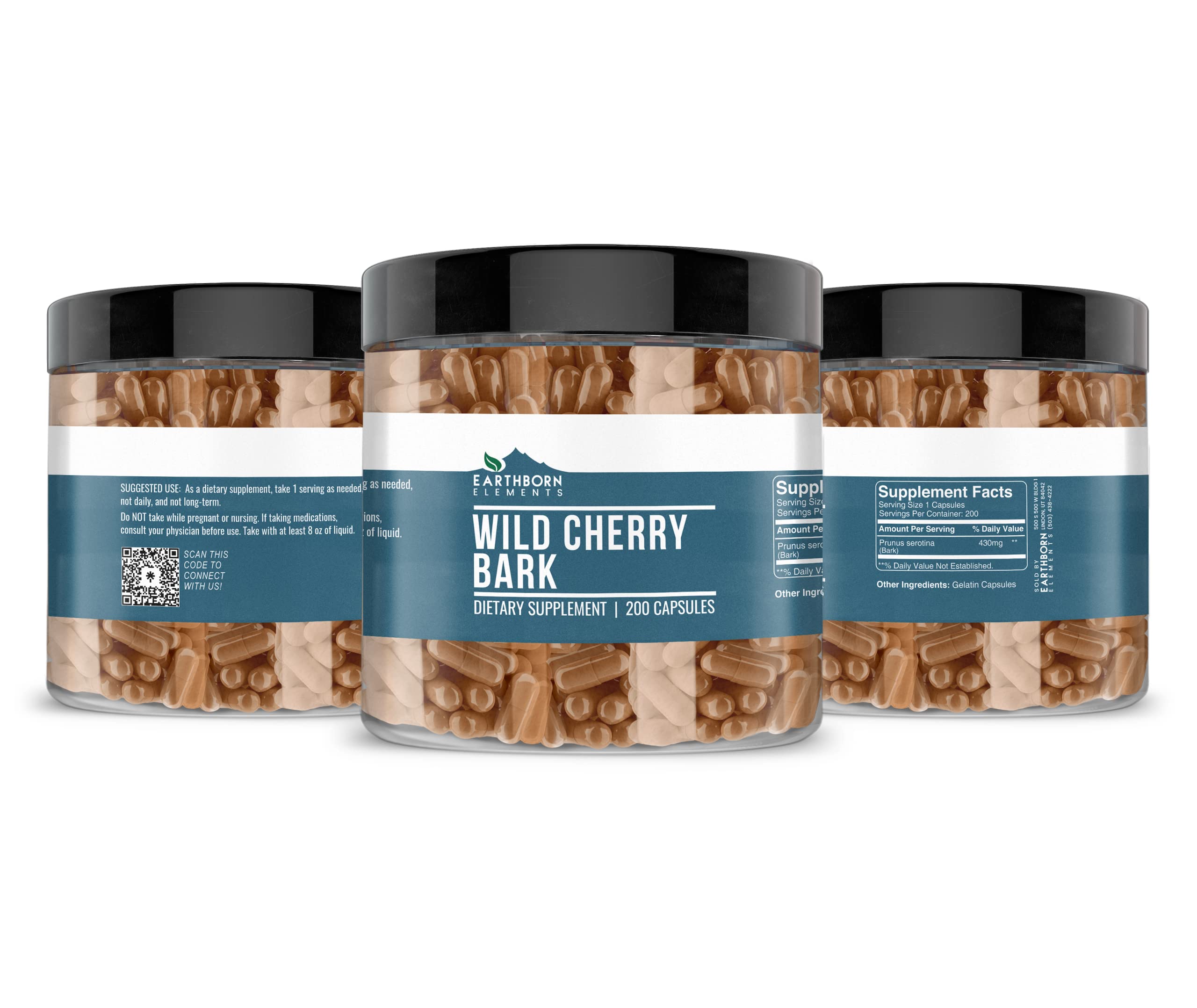 Packaging showing USA encapsulation for Earthborn Elements Wild Cherry Bark