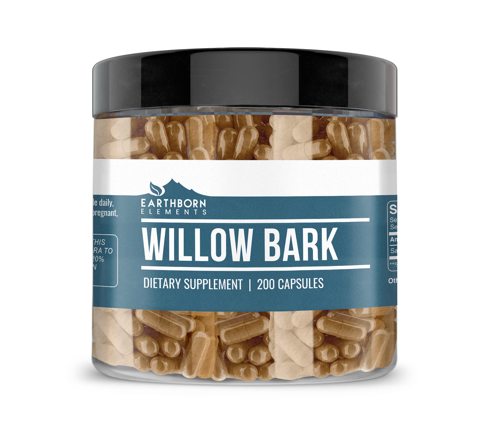 Earthborn Elements Willow Bark Extract Capsules bottle with label