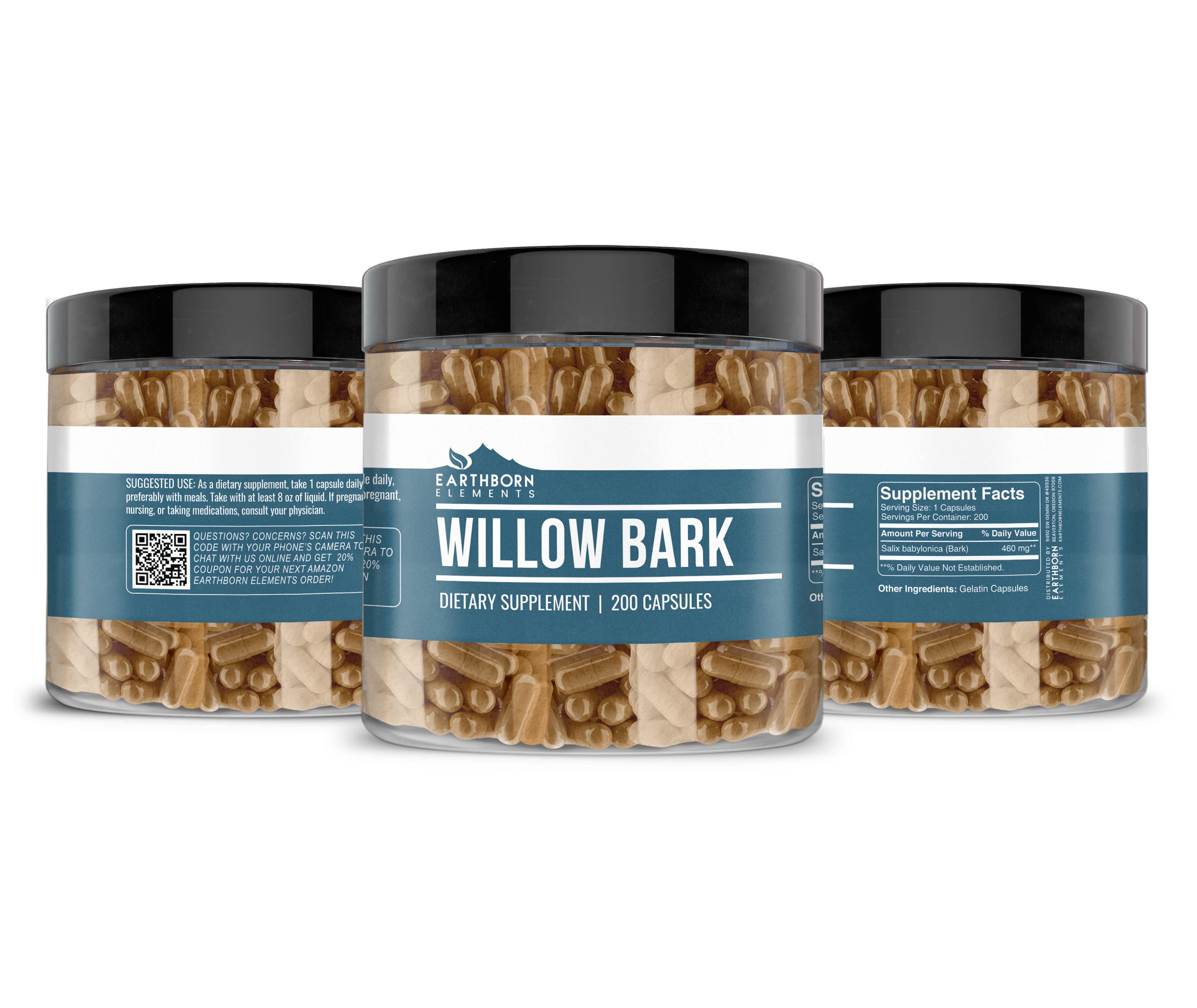 USA-encapsulated Earthborn Elements Willow Bark Extract capsules