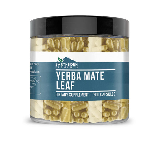 Earthborn Elements Yerba Mate Leaf Capsules bottle on white background