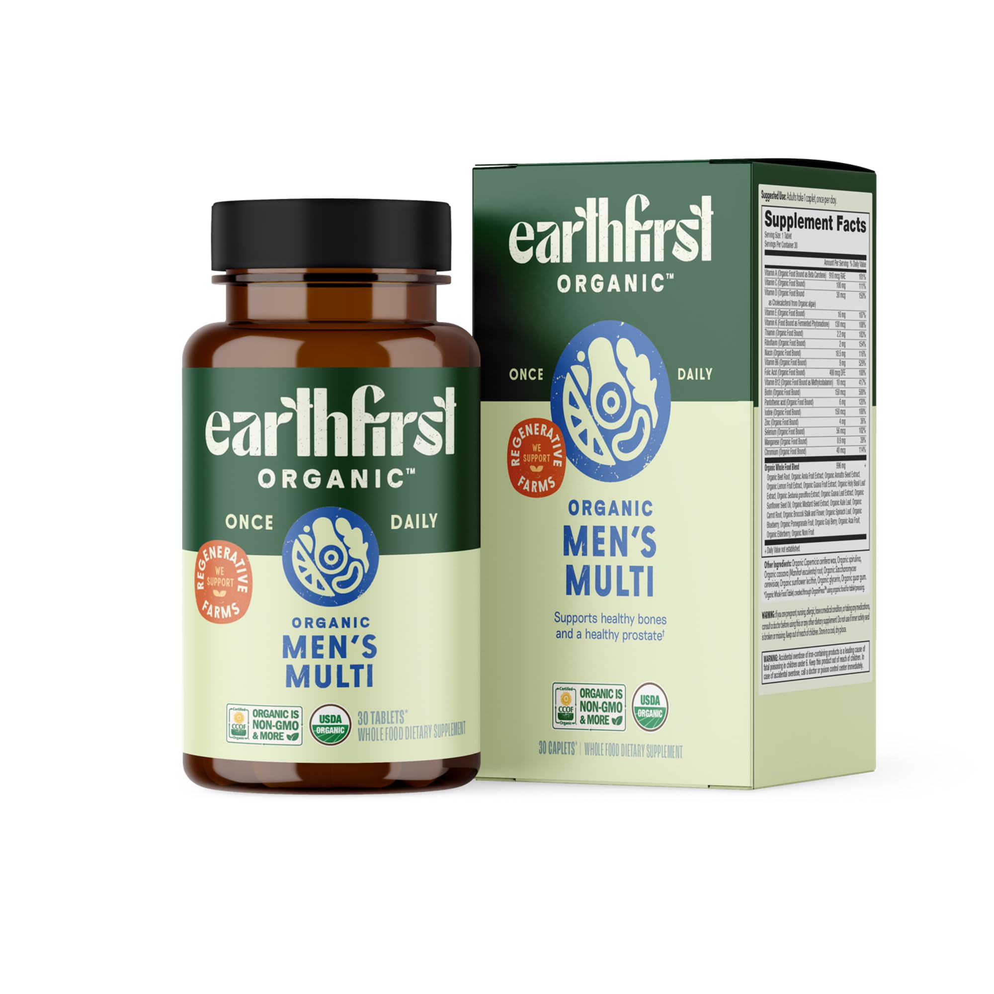 EarthFirst Organic Men's Multivitamin bottle label