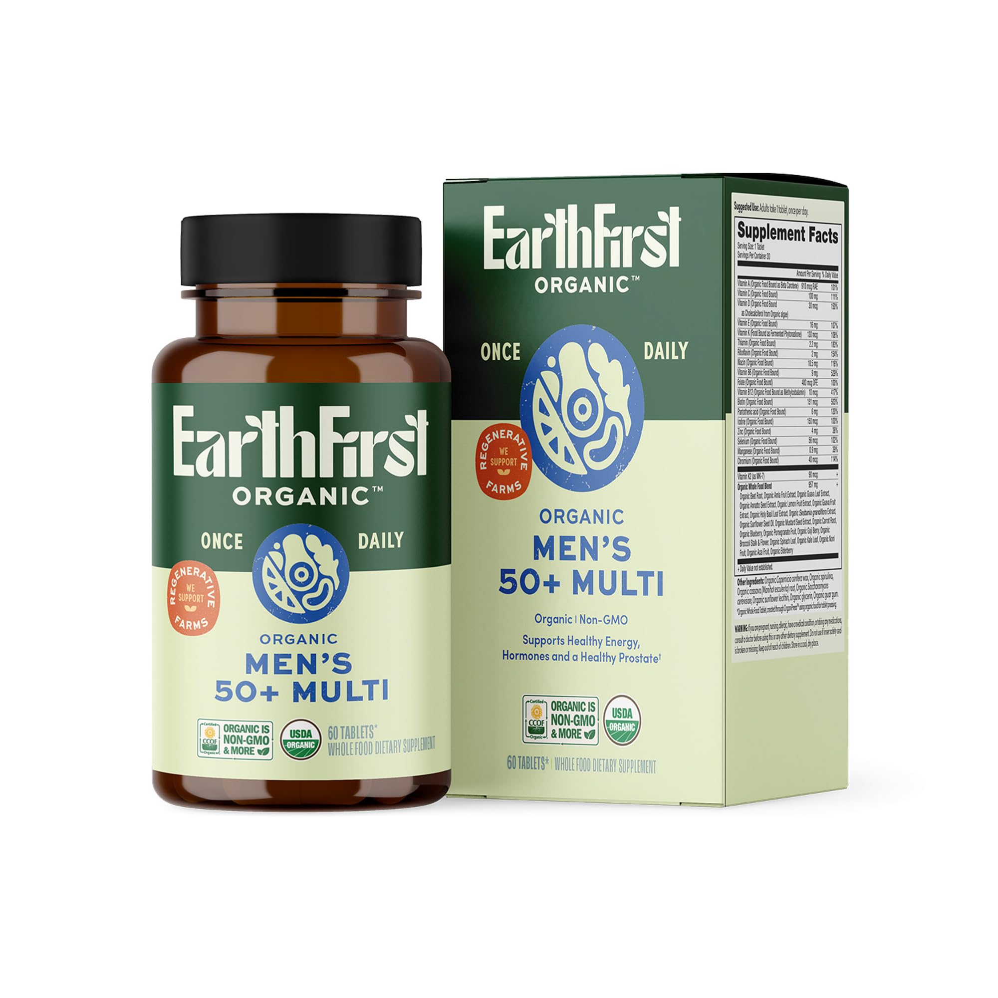 EarthFirst Organic Once Daily Multivitamin for Men 50+ bottle front