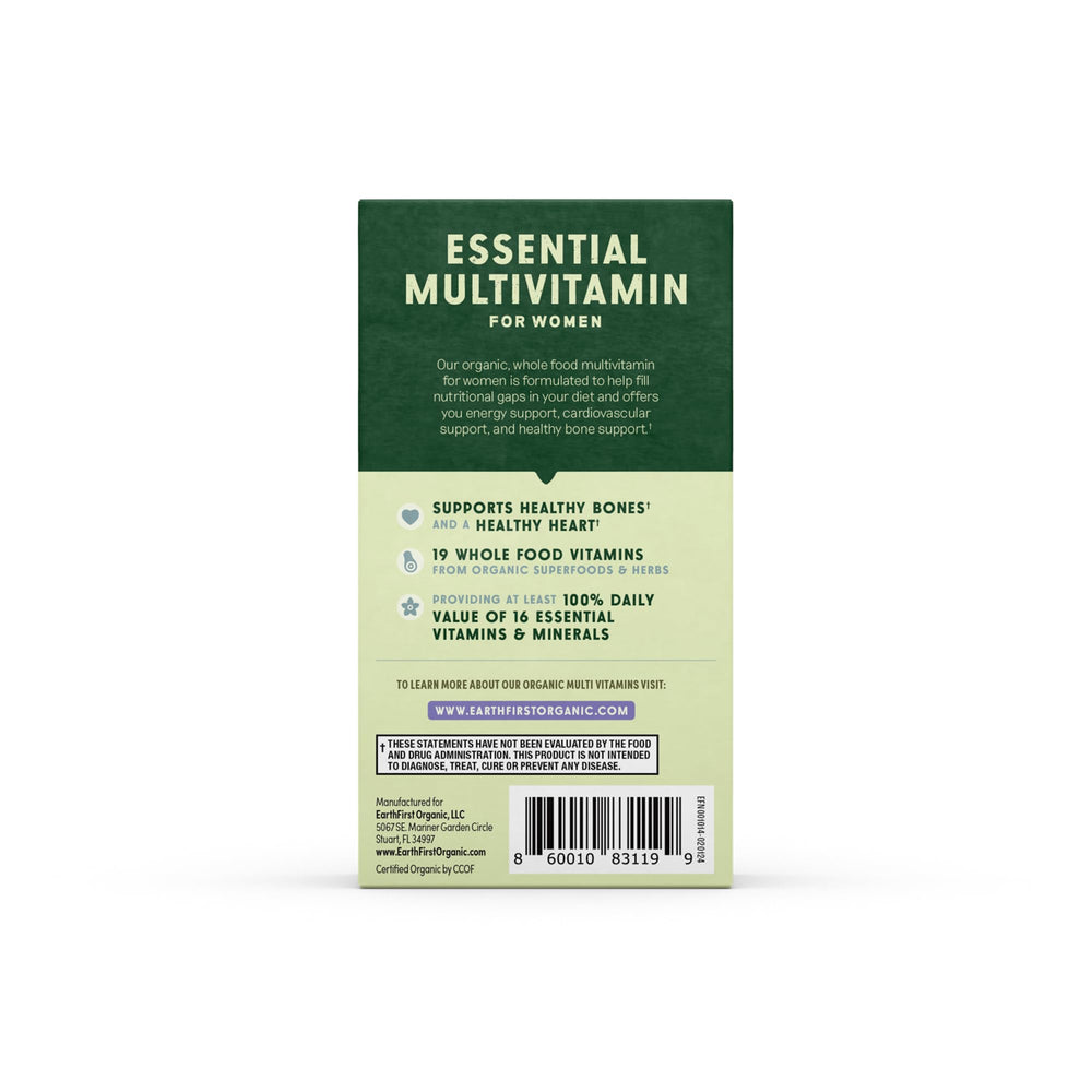 Top view of EarthFirst Organic Women’s Multi bottle