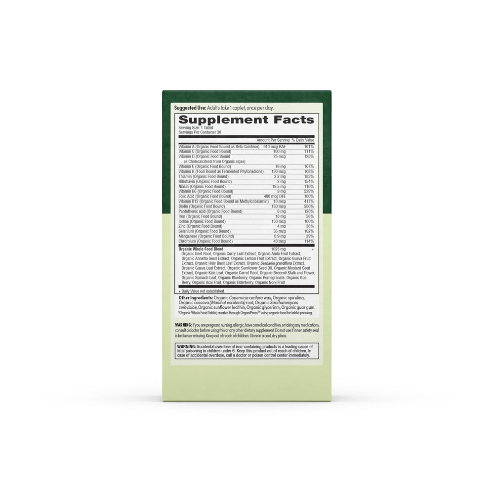 Nutritional facts and vitamin list for EarthFirst Organic Women's Multi