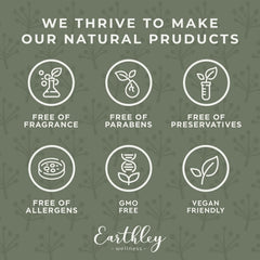 Icons indicating alcohol-free, allergen-safe, and non-GMO