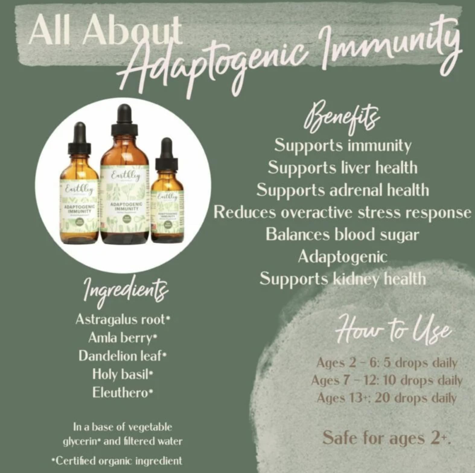 Adaptogenic Immunity label close-up – organic plant ingredients