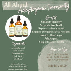 Adaptogenic Immunity label close-up – organic plant ingredients