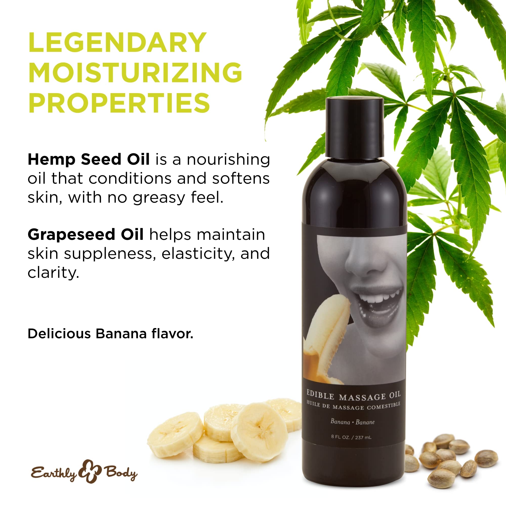 Banana-scented massage oil bottle close-up label