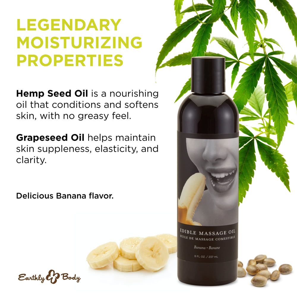 Banana-scented massage oil bottle close-up label
