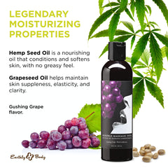 Close-up of Earthly Body Edible Massage Oil Grape bottle