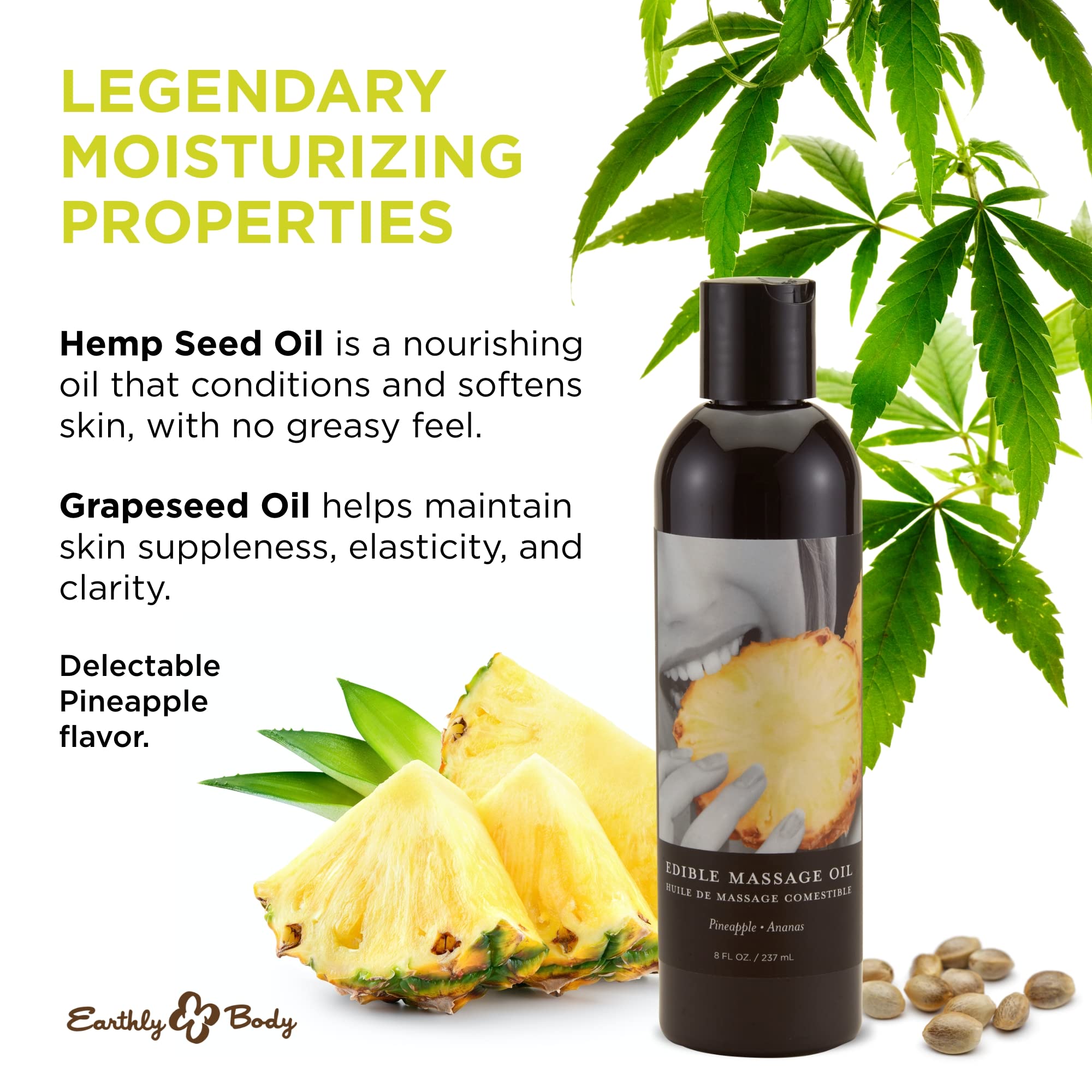 Close-up of Earthly Body Edible Massage Oil Pineapple label