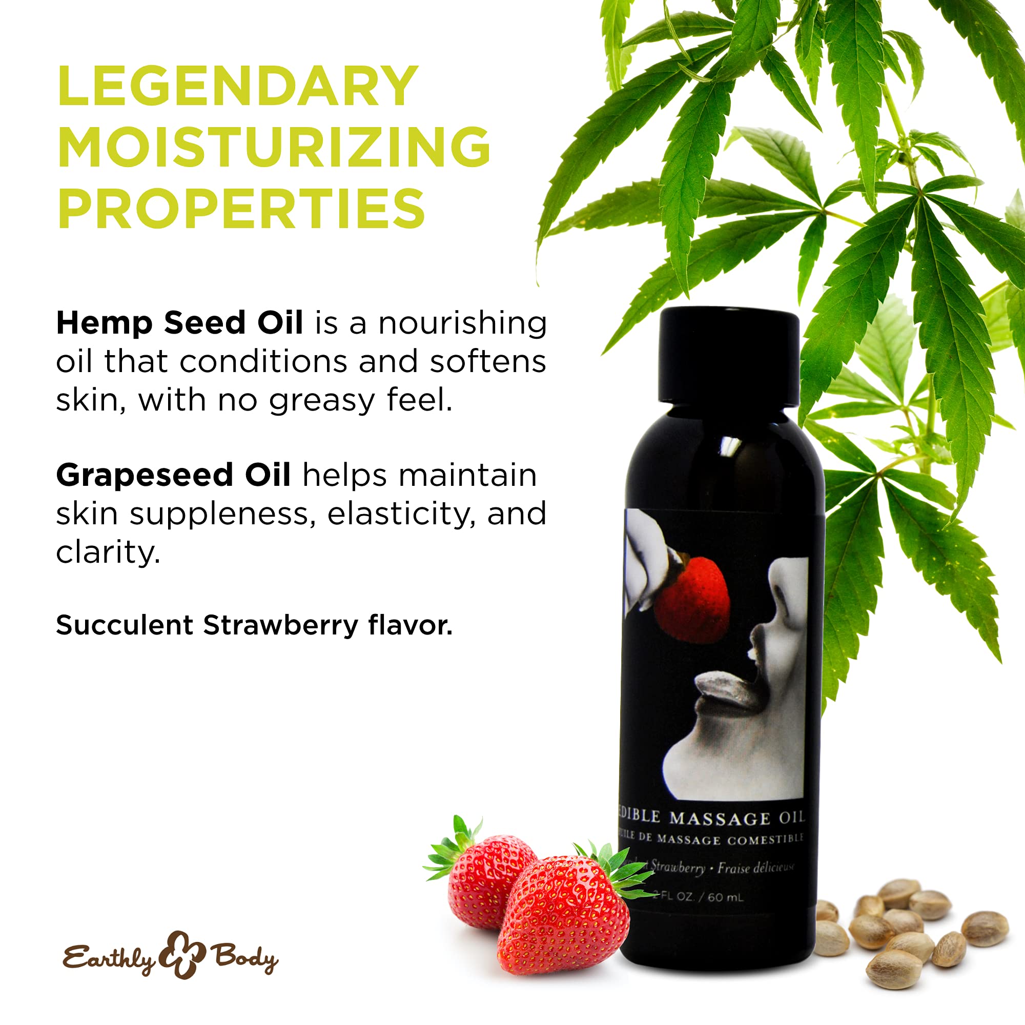 Front packaging of Earthly Body Edible Massage Oil Strawberry