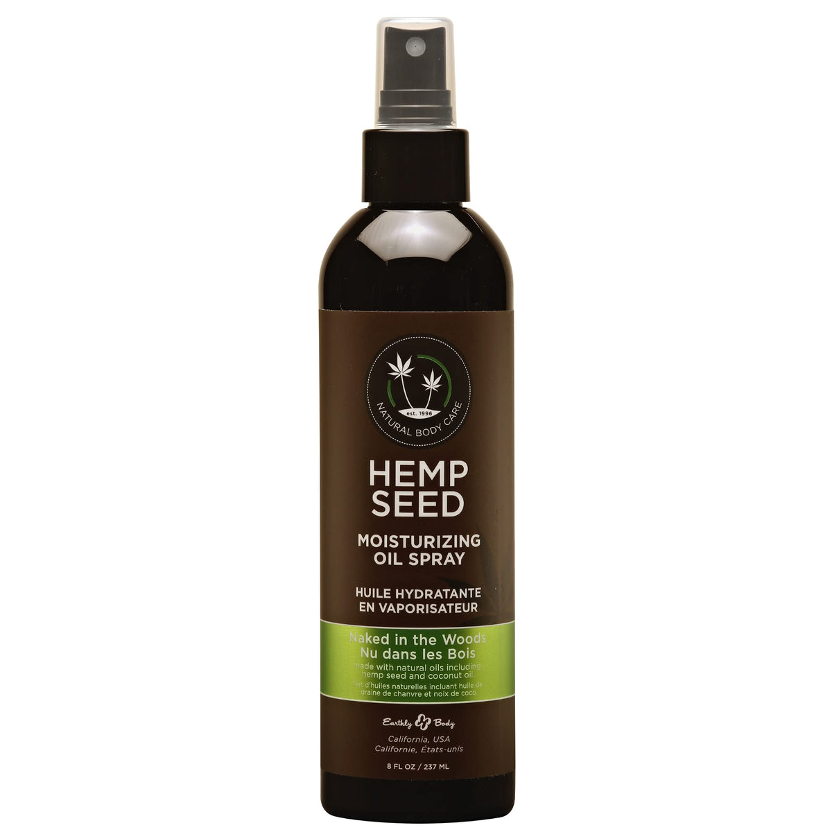 Earthly Body Naked in The Woods Glow Massage Oil Spray bottle front view 8 oz