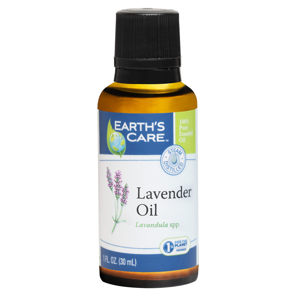 Earth's Care Lavender Oil bottle pour promotes a calm aromatherapy moment