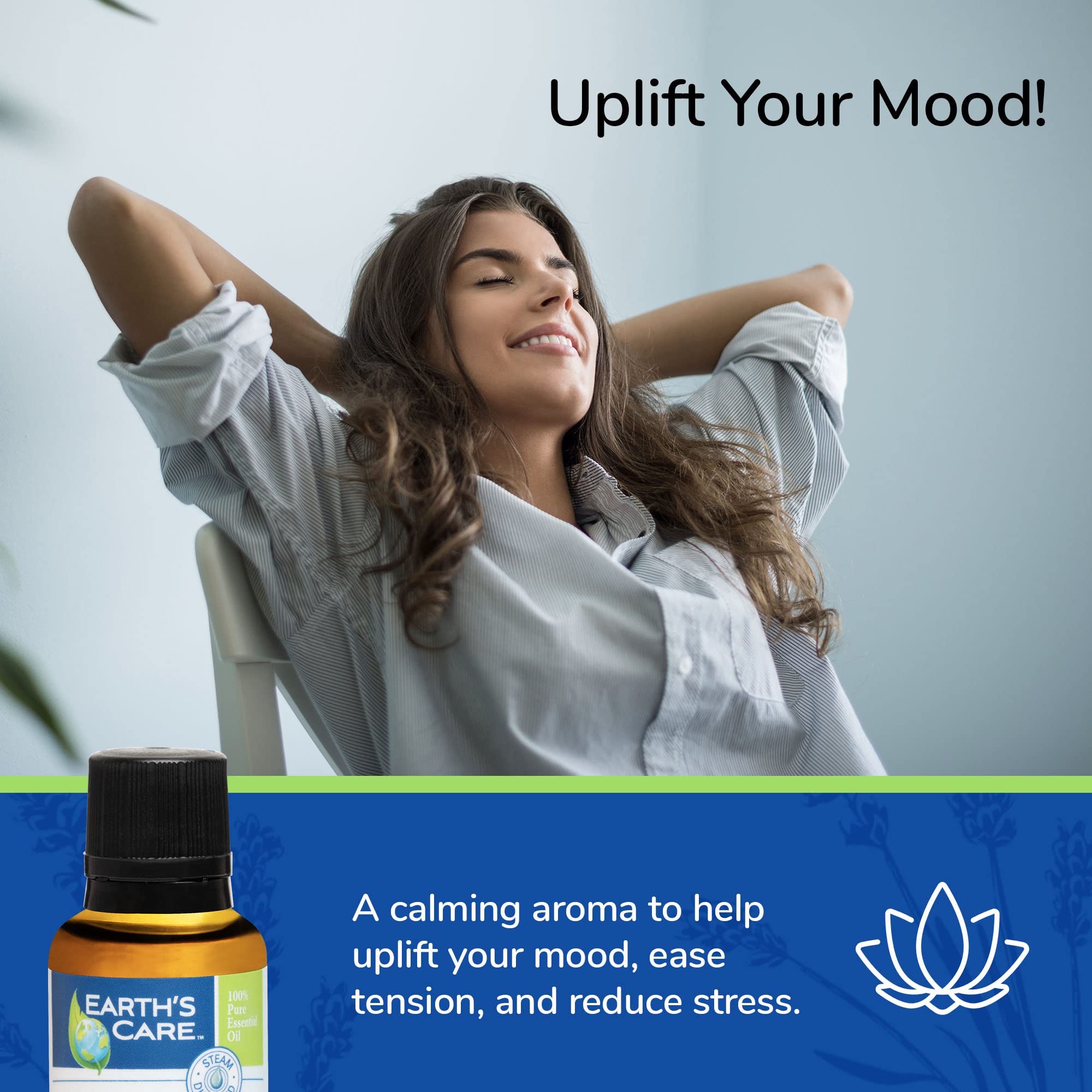 Earth's Care Lavender Oil diffuser-ready scene supports mood calm and focus