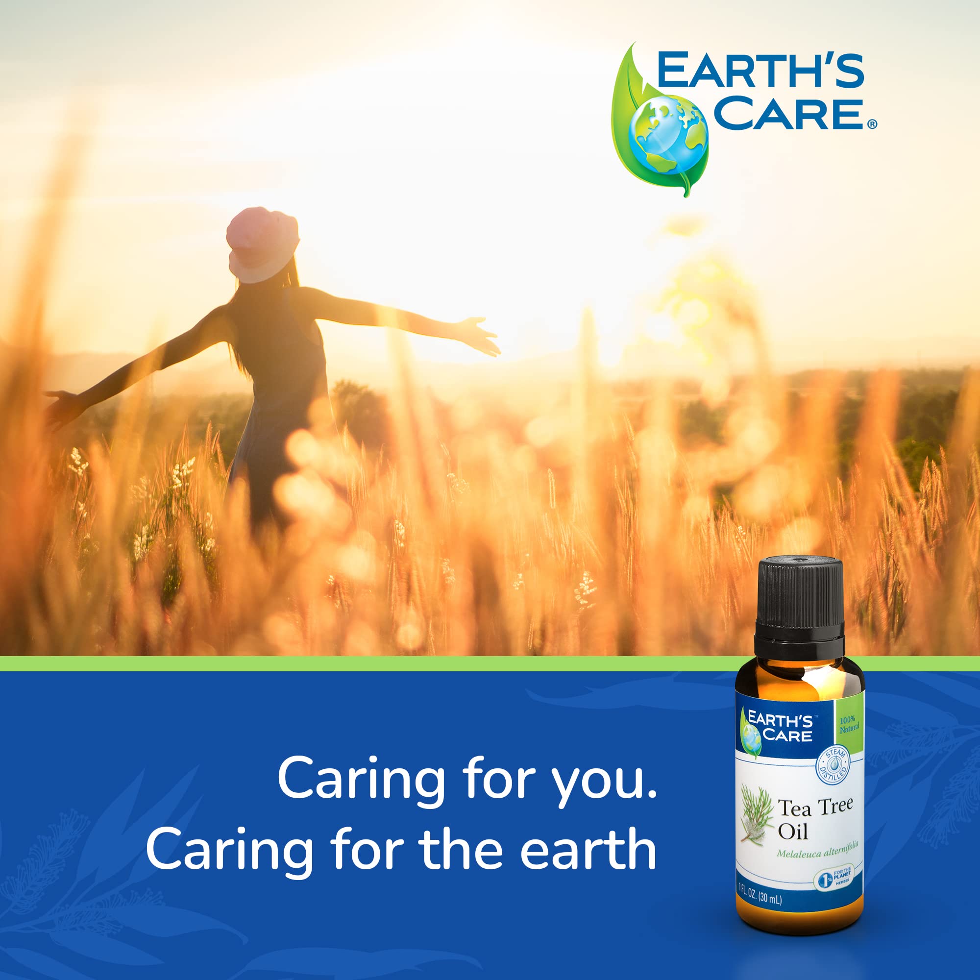 Earth's Care Tea Tree Oil USA-bottled product on display.