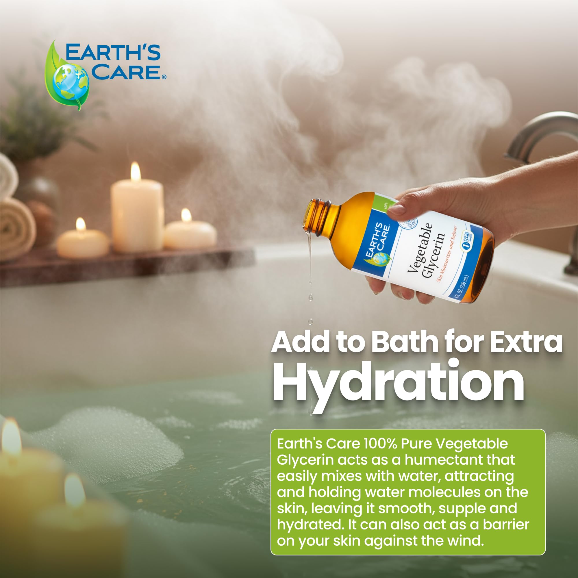 Earth's Care glycerin in bath for a nourishing soak.