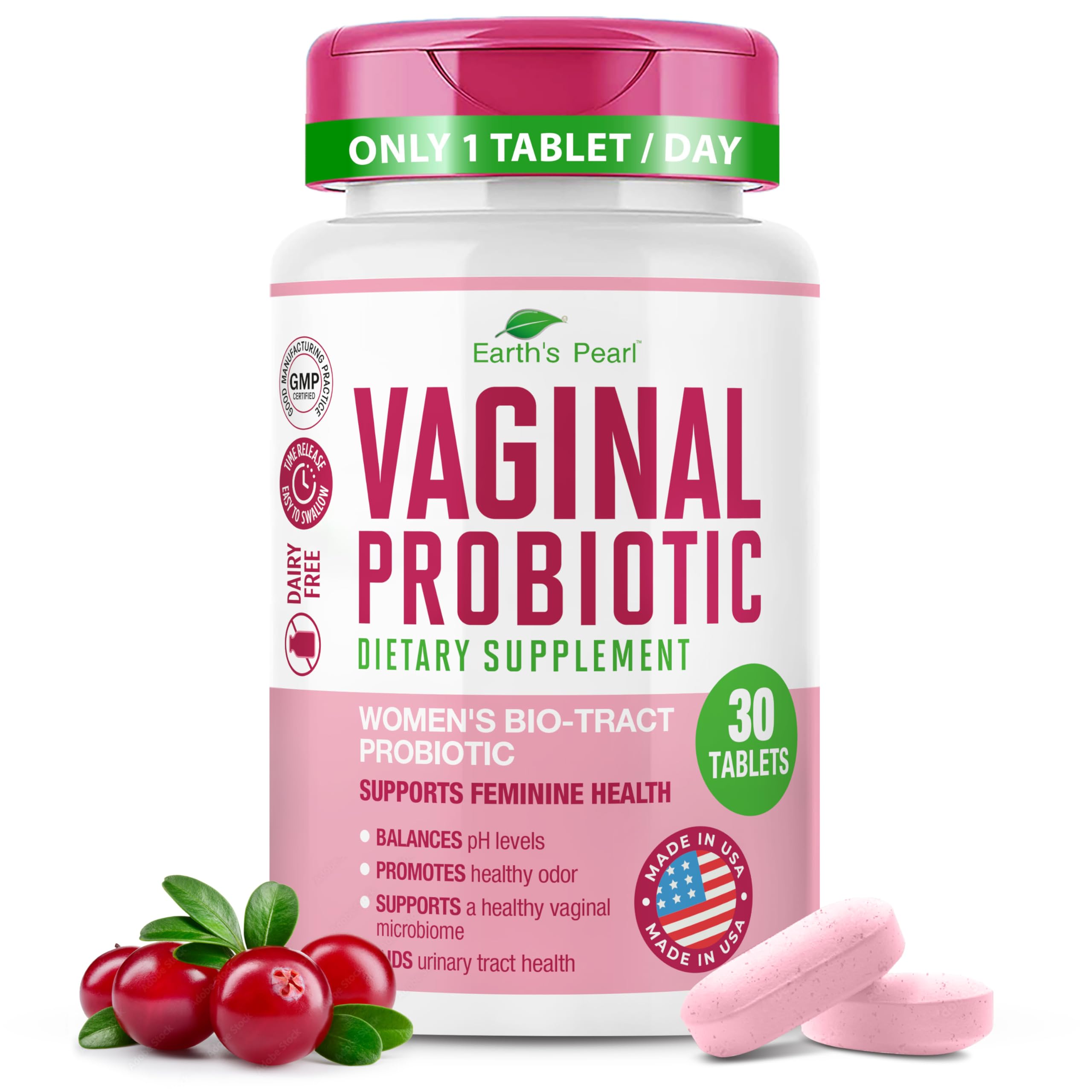 Earth's Pearl Vaginal Probiotics bottle with BIO-Tract label