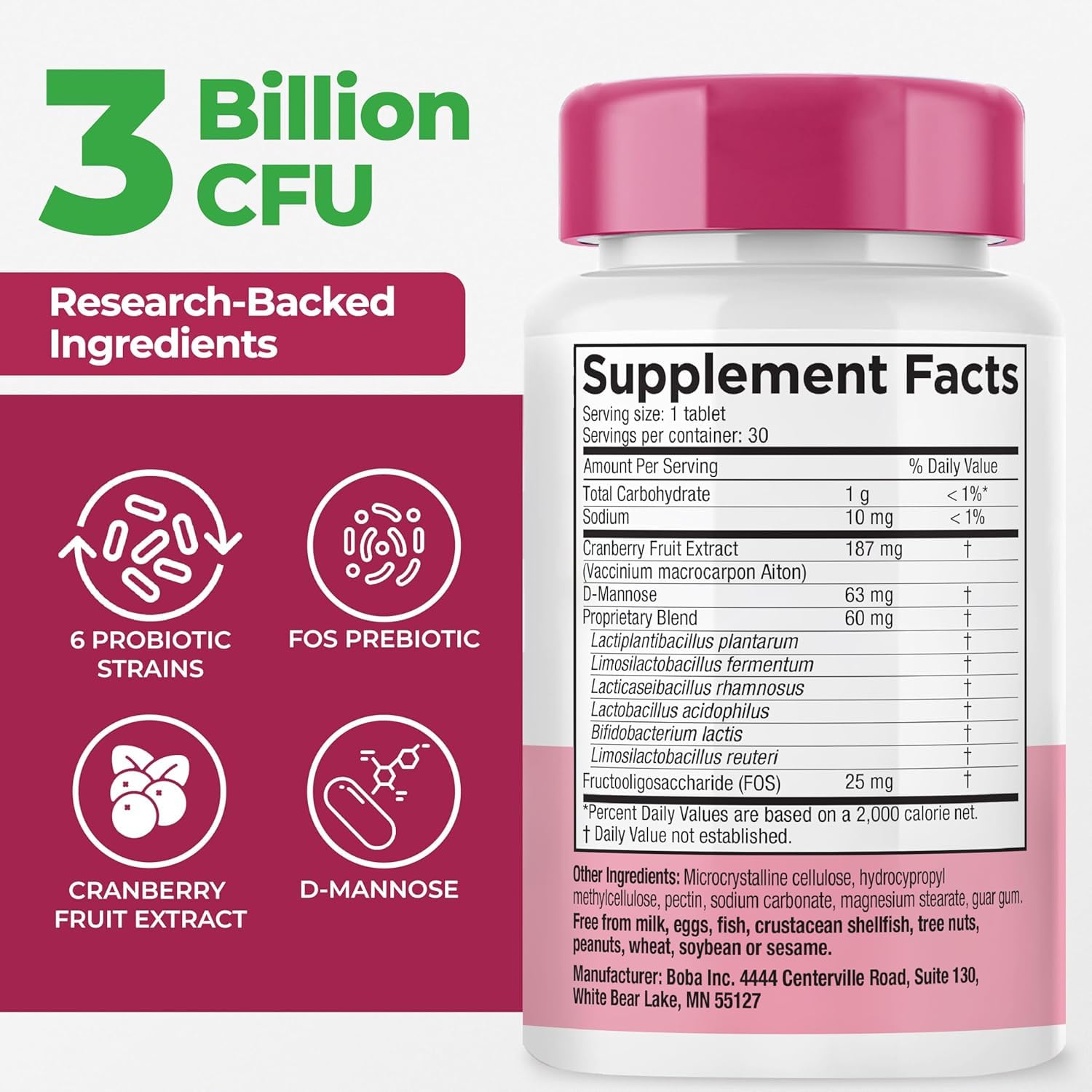 Close-up of probiotic capsules showing 3 Billion CFU