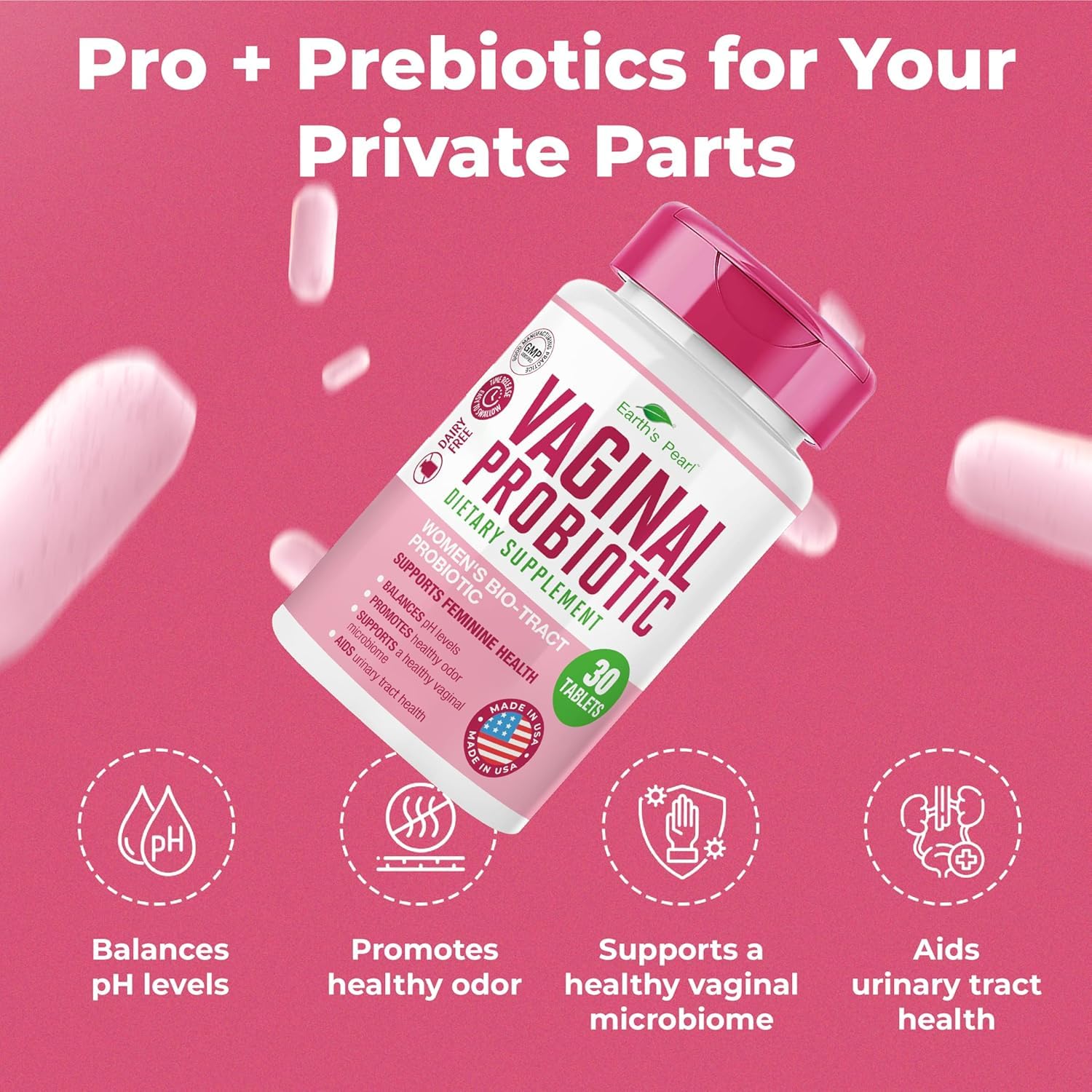 D-mannose, cranberry and prebiotic FOS ingredients illustration