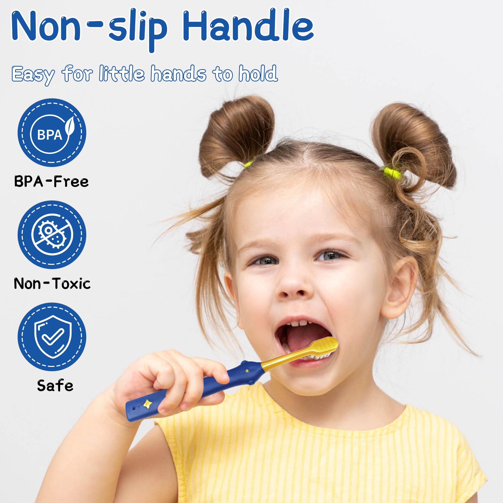Space-themed planet and rocket designs on EASICUTI toothbrushes.