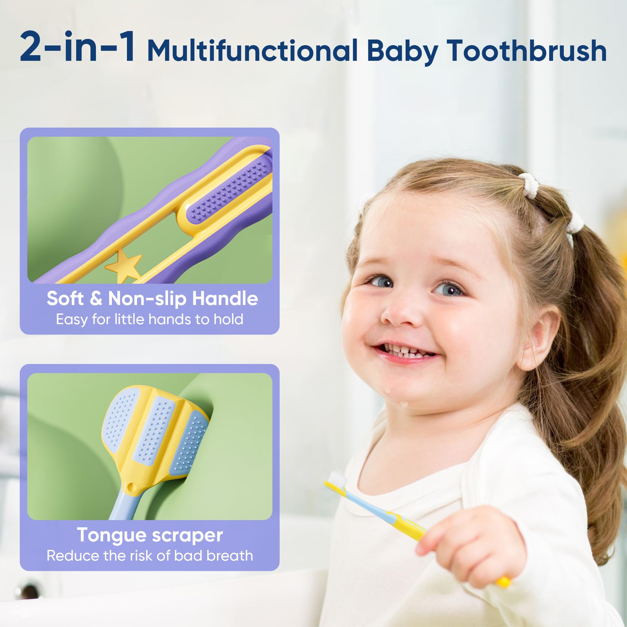 Close-up of soft handle and bristles for gentle care