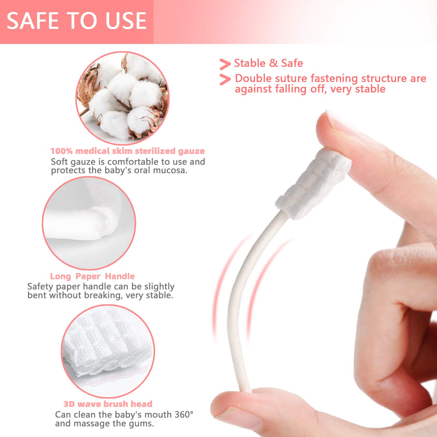 3D wave soft brush head made of medical gauze for baby mouths