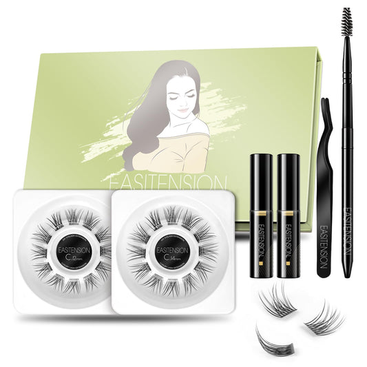 EASITENSION DIY lash kit shows 24 natural cluster lashes in 12mm and 14mm for versatile styling