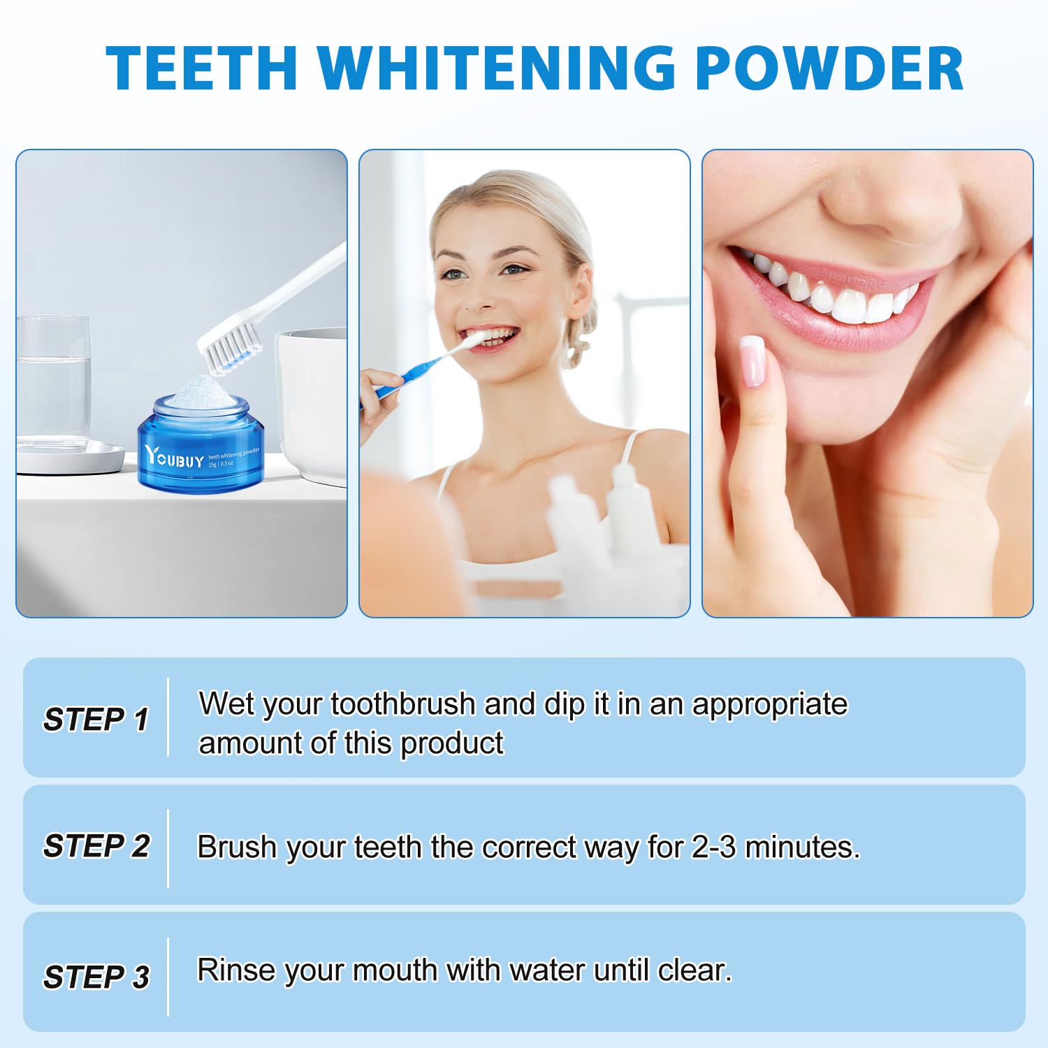 Easy application steps for whitening powder on toothbrush