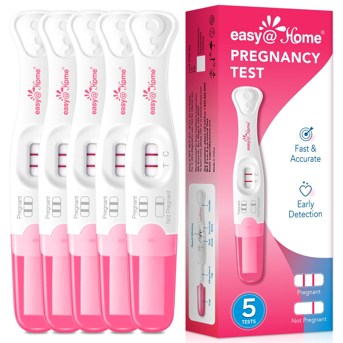 Easy@Home pregnancy test sticks with curved handle - product image 01