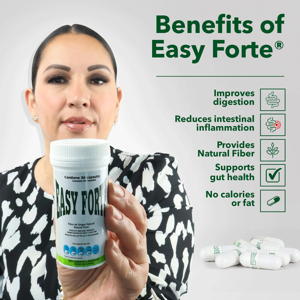 Close-up of Easy Forte natural fiber capsules