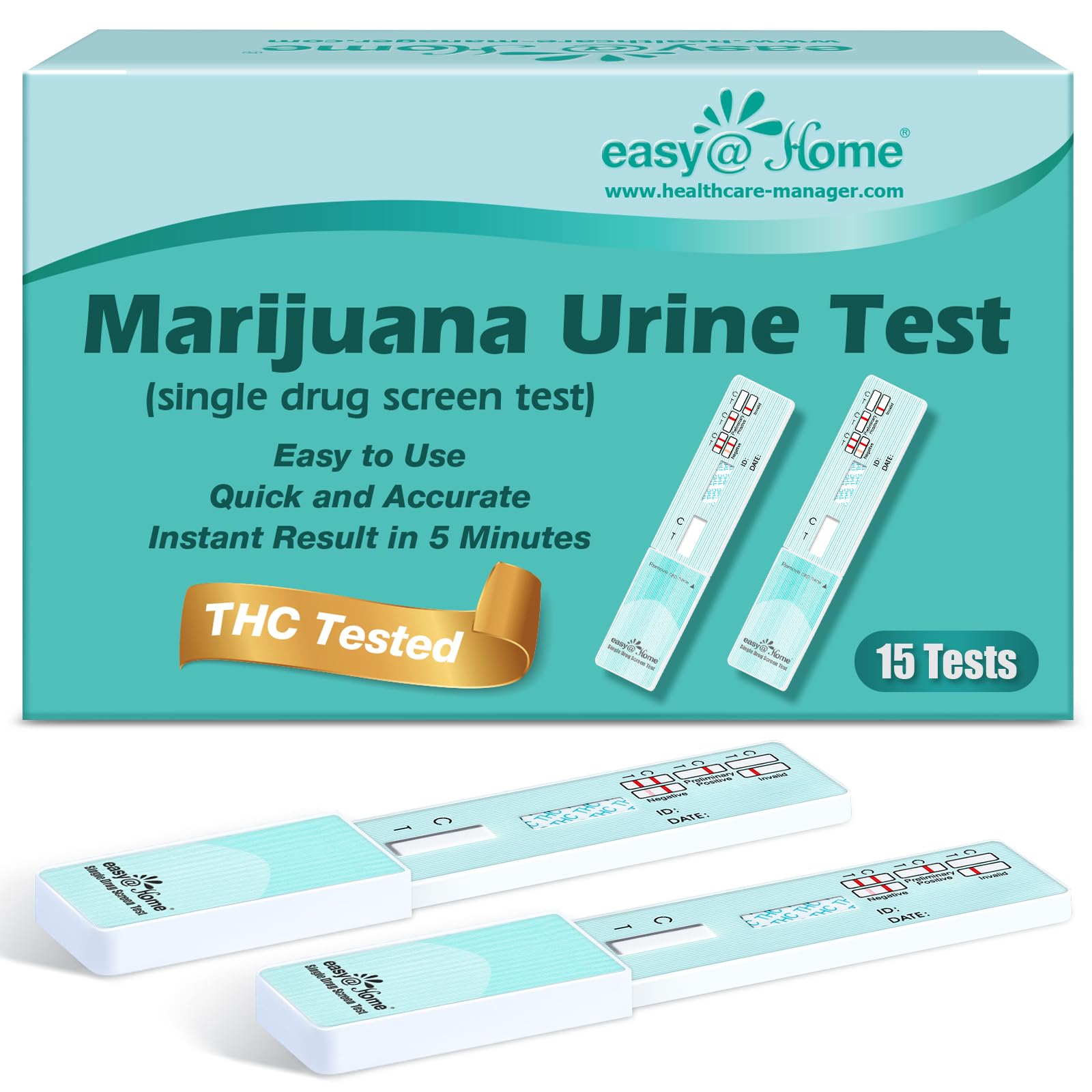 Easy@Home Marijuana Urine Drug Test Kit 15-Pack box and components