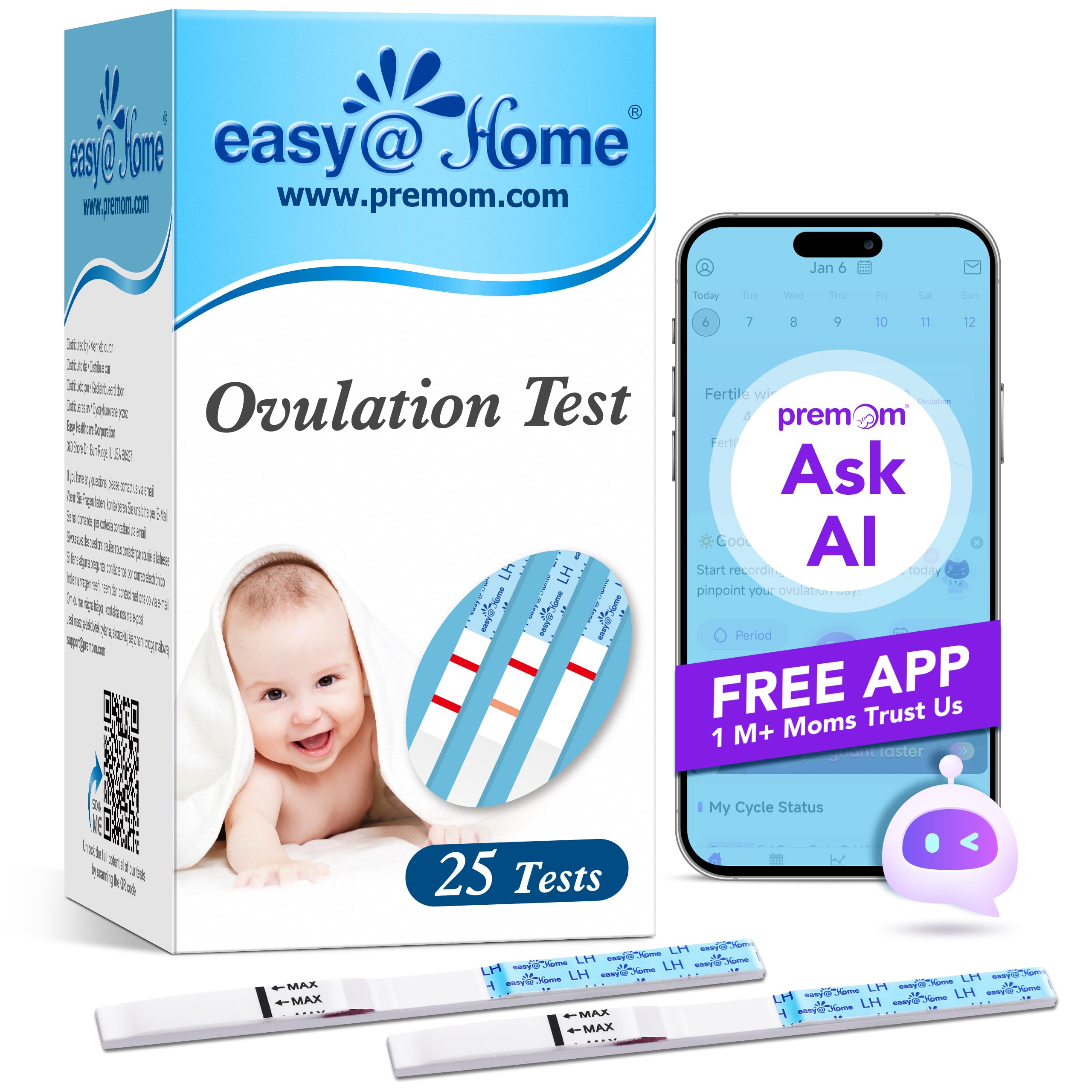 Easy@Home 25-pack ovulation test strips with packaging
