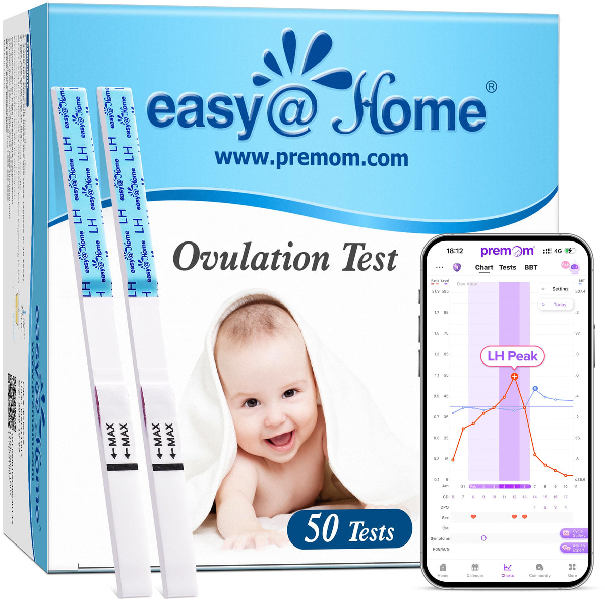 Easy@Home Ovulation Test Strips 50-Pack front view