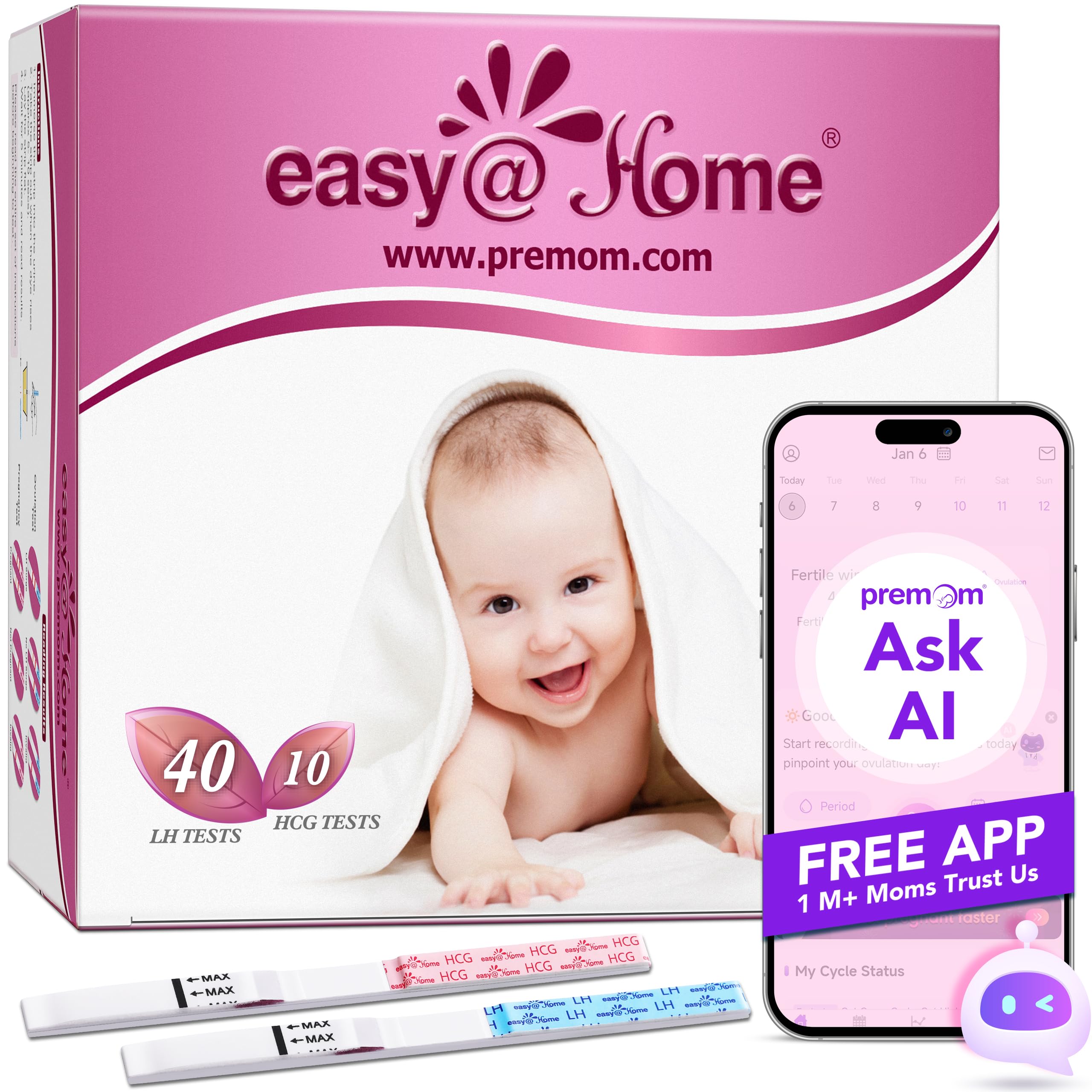 Easy@Home ovulation test strips kit packaging and strips