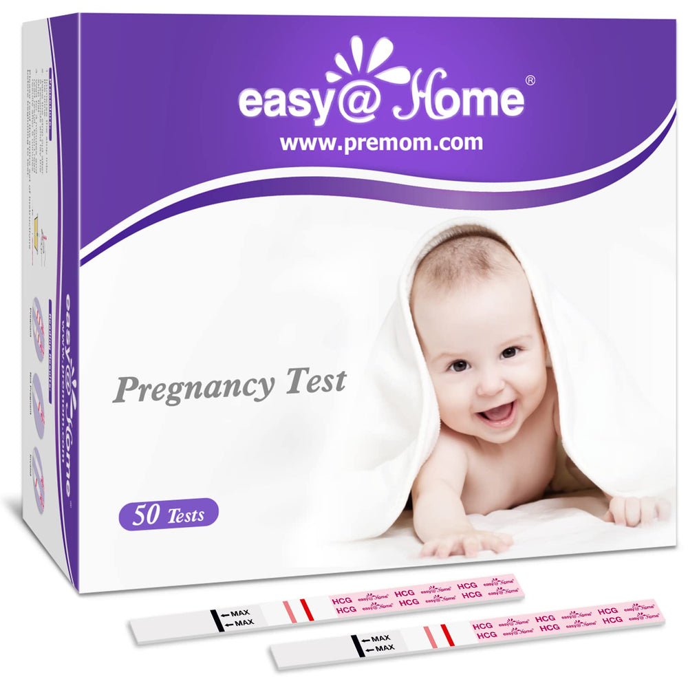 Front view of Easy@Home 50-pack pregnancy test strips EZW1-S:50