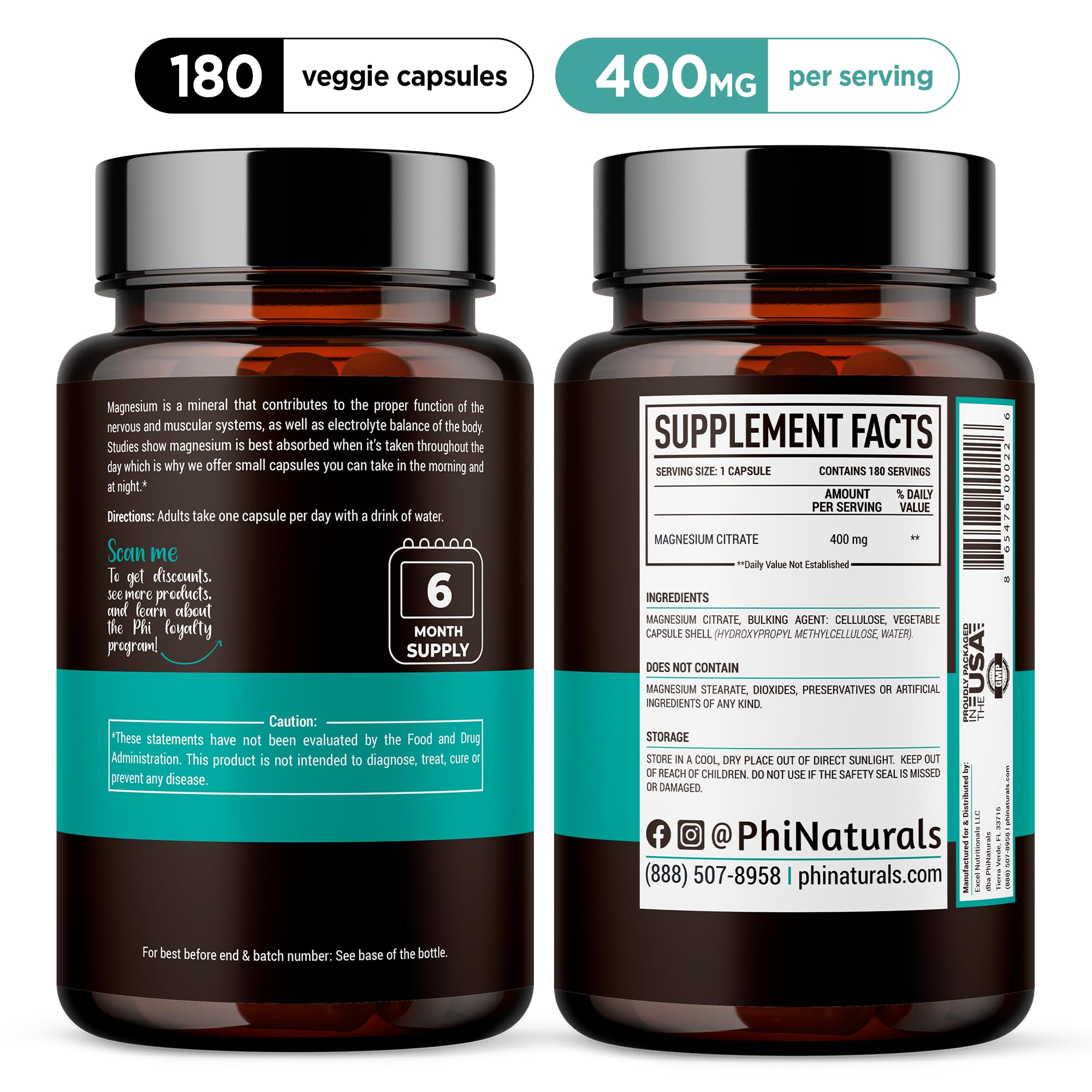 Easy-to-swallow vegan magnesium citrate capsules