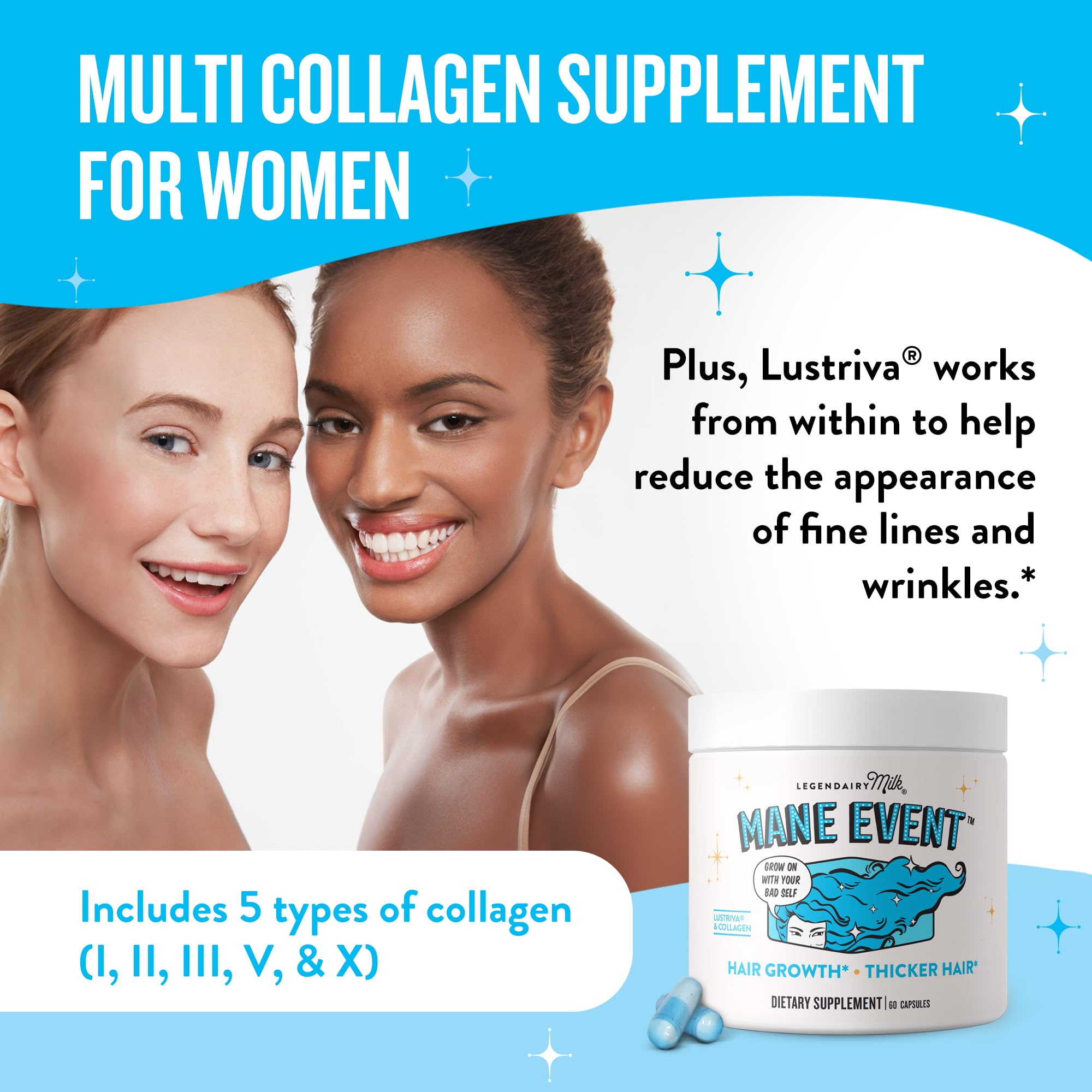 Easy-to-swallow capsules of Mane Event vitamins
